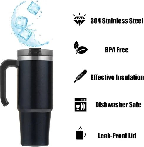 Stainless Steel Tumbler - 1200ml with Straw & Transparent Cap