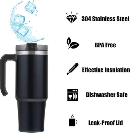 Stainless Steel Tumbler - 1200ml with Straw & Transparent Cap
