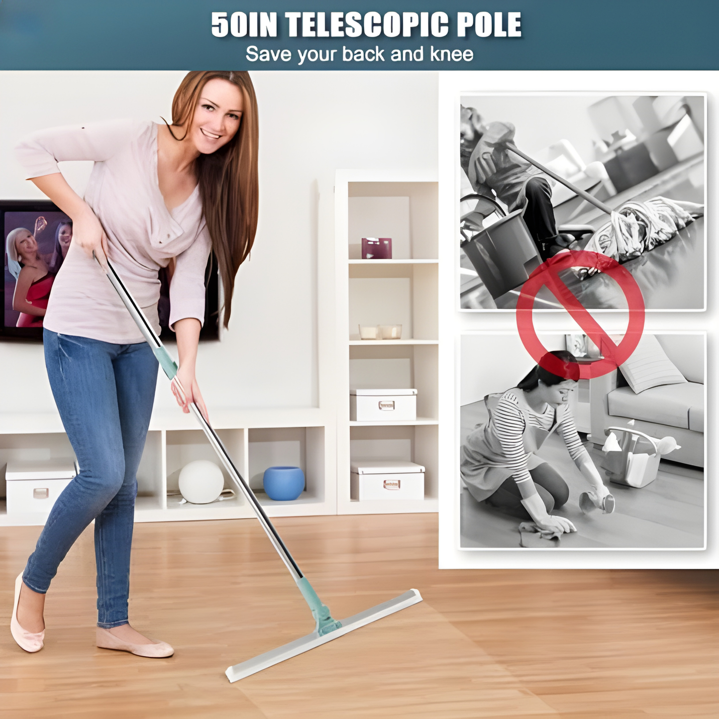 Magic Wiper Elite Series – Telescopic 40″ Handle, Floor & Glass Cleaning in One Wipe by Mychoice