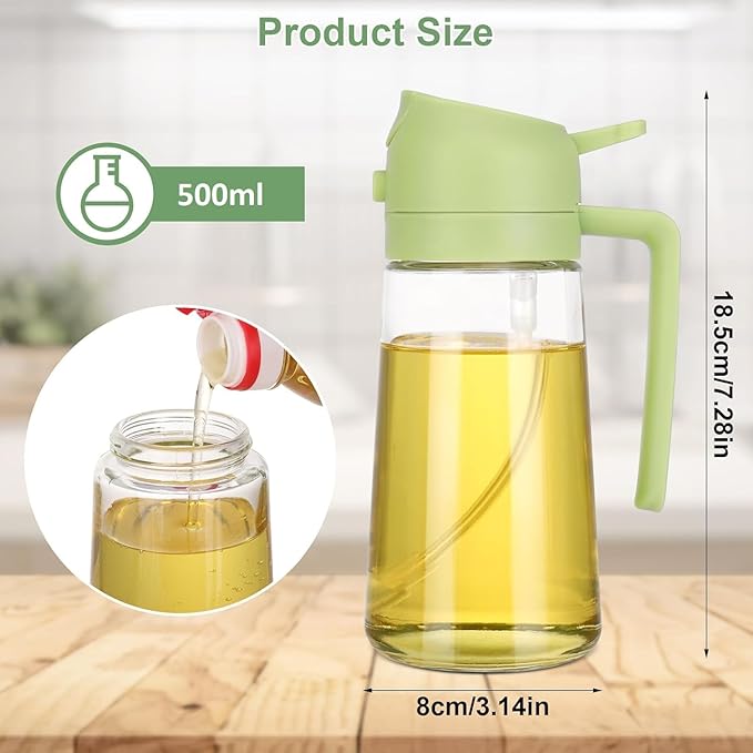 Portable Oil Dispenser – Glass Bottle with Dual Spray & Pour Function