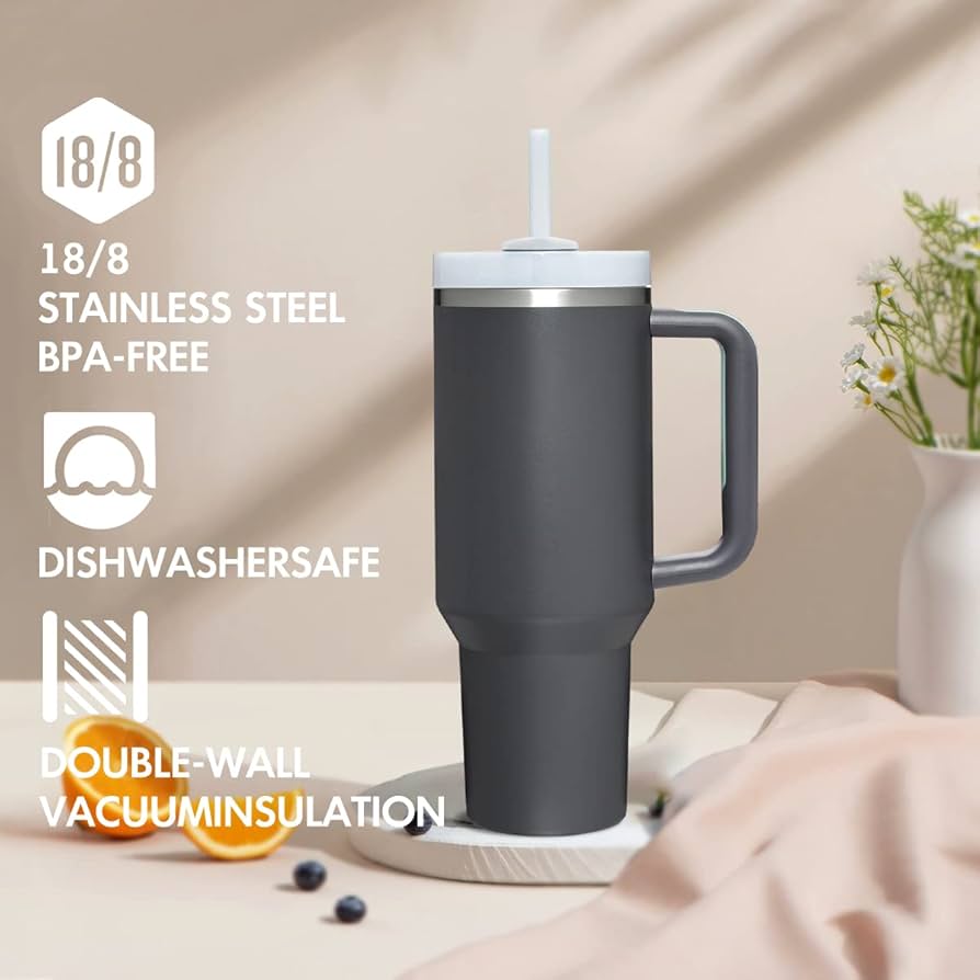 Stainless Steel Tumbler - 1200ml with Straw & Transparent Cap