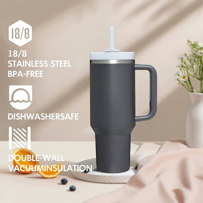 Stainless Steel Tumbler - 1200ml with Straw & Transparent Cap