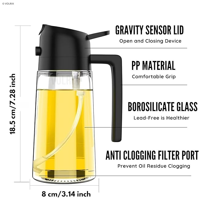 Portable Oil Dispenser – Glass Bottle with Dual Spray & Pour Function