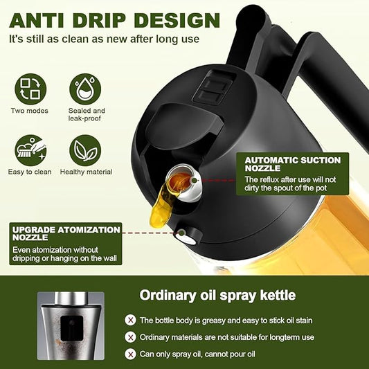 Portable Oil Dispenser – Glass Bottle with Dual Spray & Pour Function