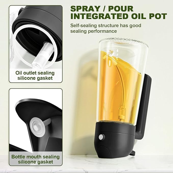 Portable Oil Dispenser – Glass Bottle with Dual Spray & Pour Function