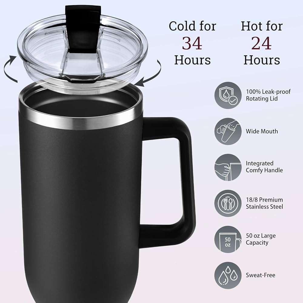 Stainless Steel Tumbler - 1200ml with Straw & Transparent Cap