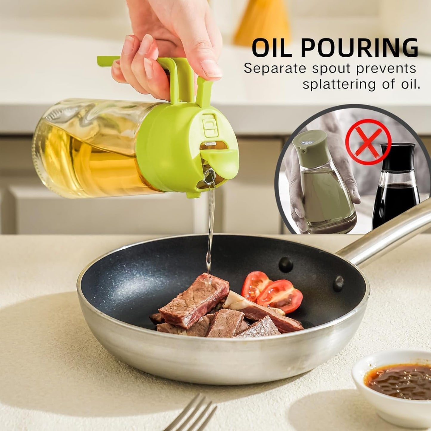Portable Oil Dispenser – Glass Bottle with Dual Spray & Pour Function