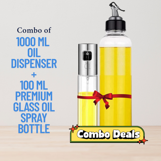 Combo of Oil Dispenser Bottle 1000ml + Oil Sprayer Glass Bottle 100ml