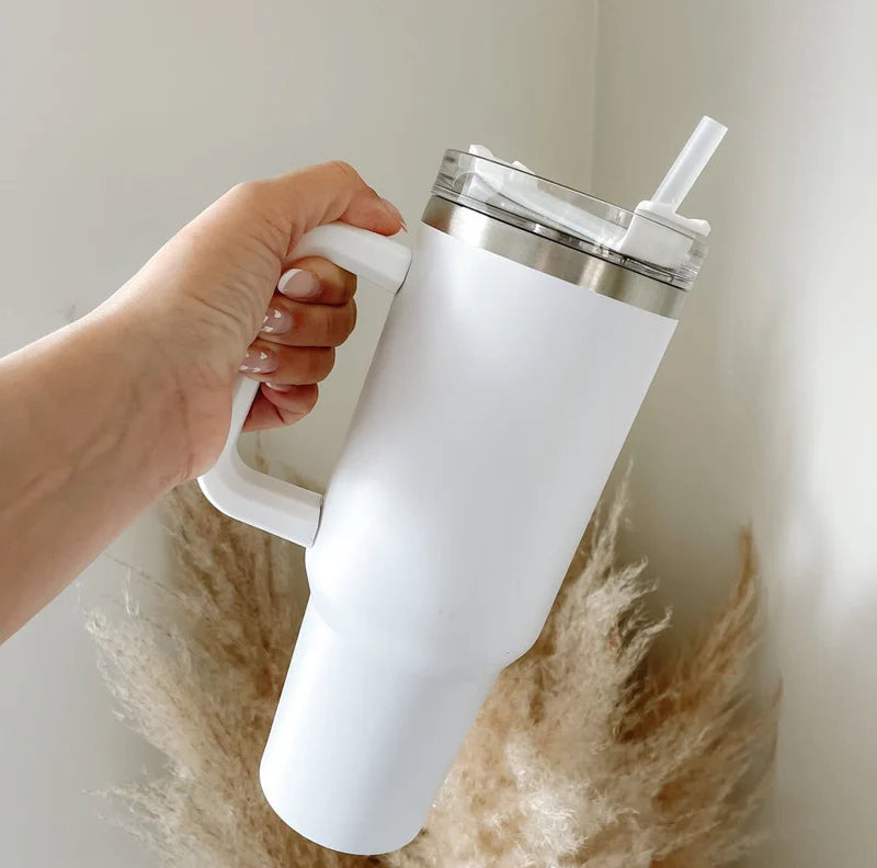 Stainless Steel Tumbler - 1200ml with Straw & Transparent Cap