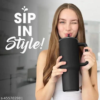 Stainless Steel Tumbler - 1200ml with Straw & Transparent Cap
