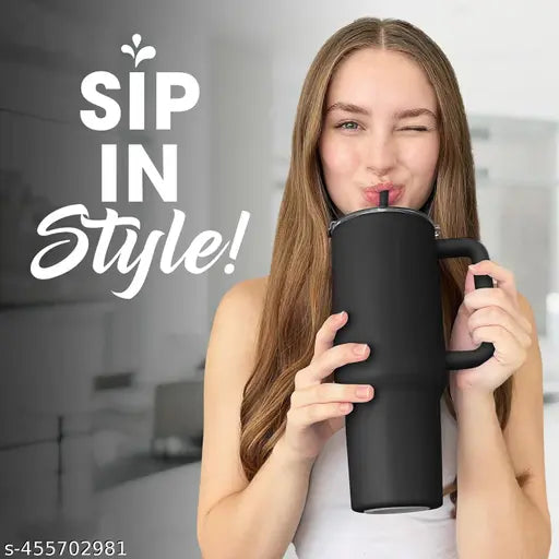 Stainless Steel Tumbler - 1200ml with Straw & Transparent Cap