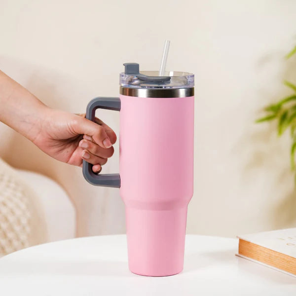 Stainless Steel Tumbler - 1200ml with Straw & Transparent Cap
