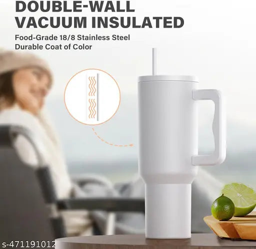 Stainless Steel Tumbler - 1200ml with Straw & Transparent Cap