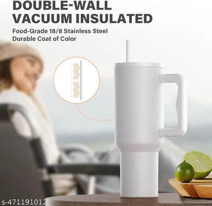 Stainless Steel Tumbler - 1200ml with Straw & Transparent Cap