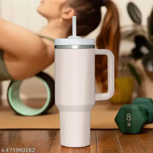 Stainless Steel Tumbler - 1200ml with Straw & Transparent Cap
